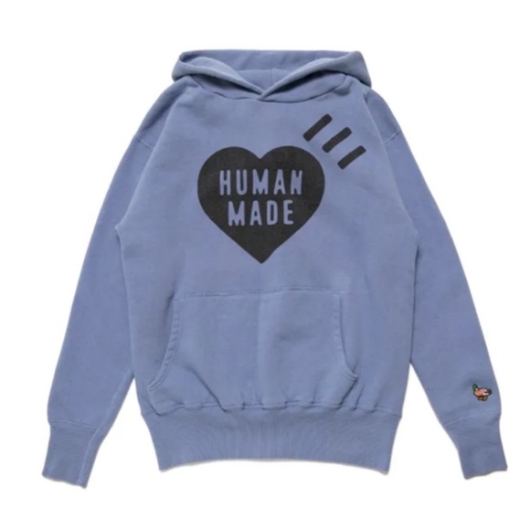 Human Made Heart Logo Hoodie Blue Size Large Oversized EUC - Picture 1 of 10
